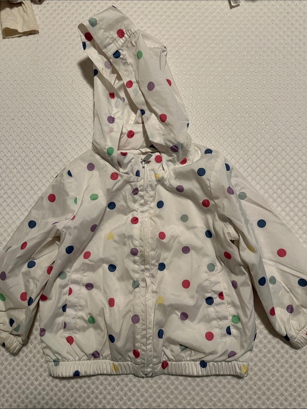 GAP White Hooded Raincoat with Multi-Color Polka Dots